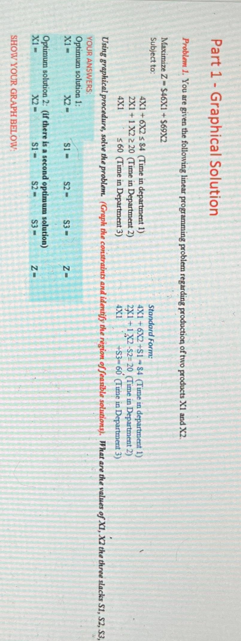  Part 1- Graphical Solution Problem 1. You are given the following