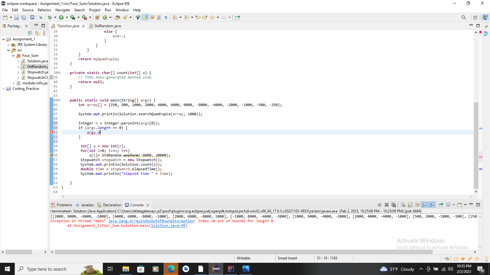  Could you please help me fix this error message? Exception in