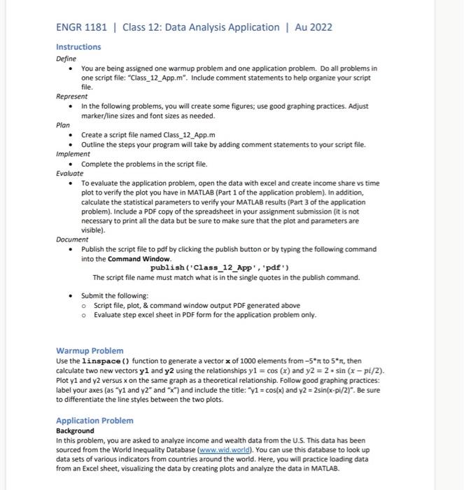  Instructions Define - You are being assigned one warmup problem and