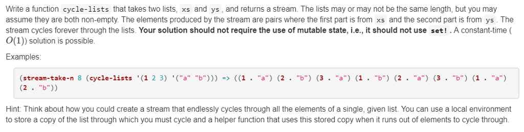  Write a function cycle-lists that takes two lists, xs and ys,