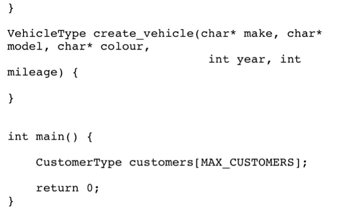 customers and their vehicles. You will begin with the skeleton code posted