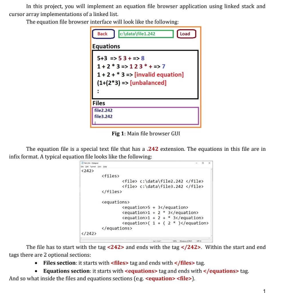 In this project, you will implement an equation file browser application
