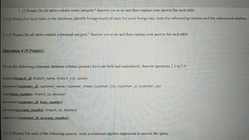facing customers Question 2 (4 Points): Given the table structure shown below,