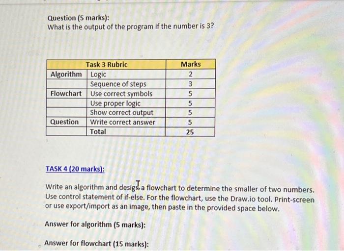 C Answer for algorithm ( 5 marks): Answer for flowchart (15 marks):