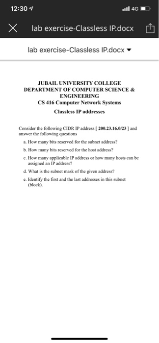  Network and data communication 12:30 l 4G X lab exercise-Classless IP.docx