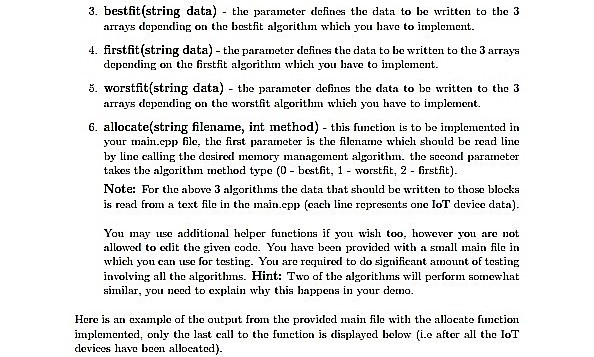 Write a C++ program to emulate the different memory placement algorithms. Implement