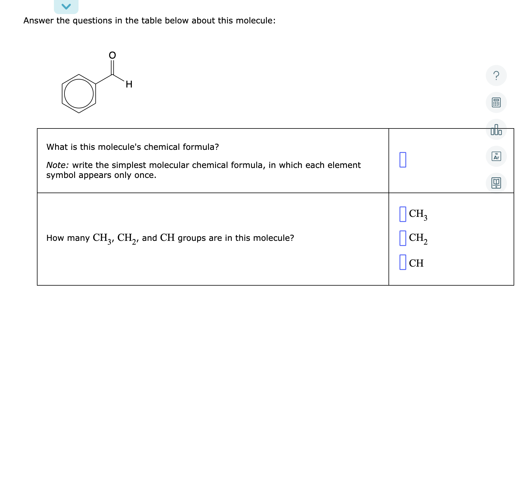 Answer the questions in the table below about this molecule