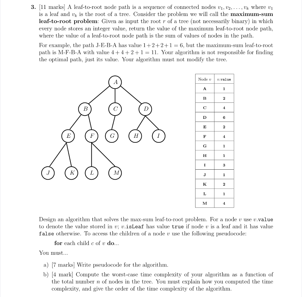  3. [11 marks A leaf-to-root node path is a sequence of