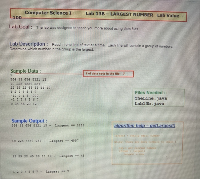  Computer Science I Lab 13B - LARGEST NUMBER Lab Value -