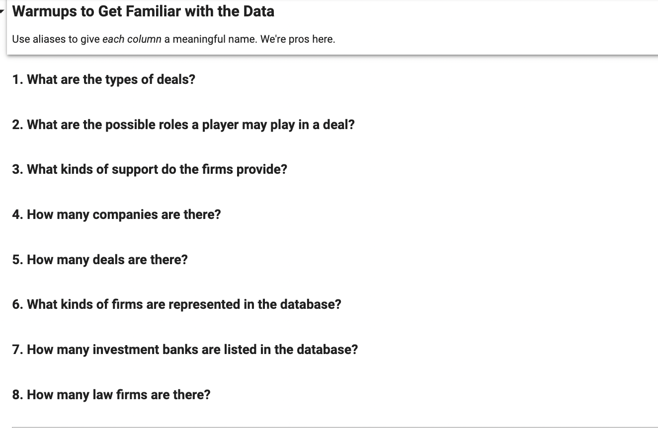 of each deal was least $1 billion. - A deal could be