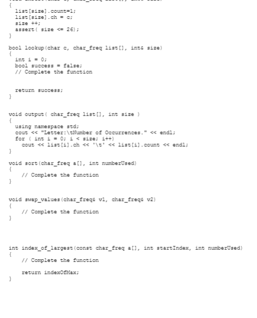 the text together with the number of times each letter occurs in