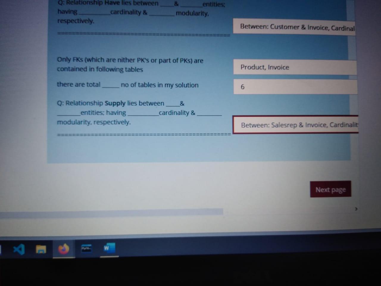 Relationship Line lies between having cardinality & respectively. & entities: modularity. Between: