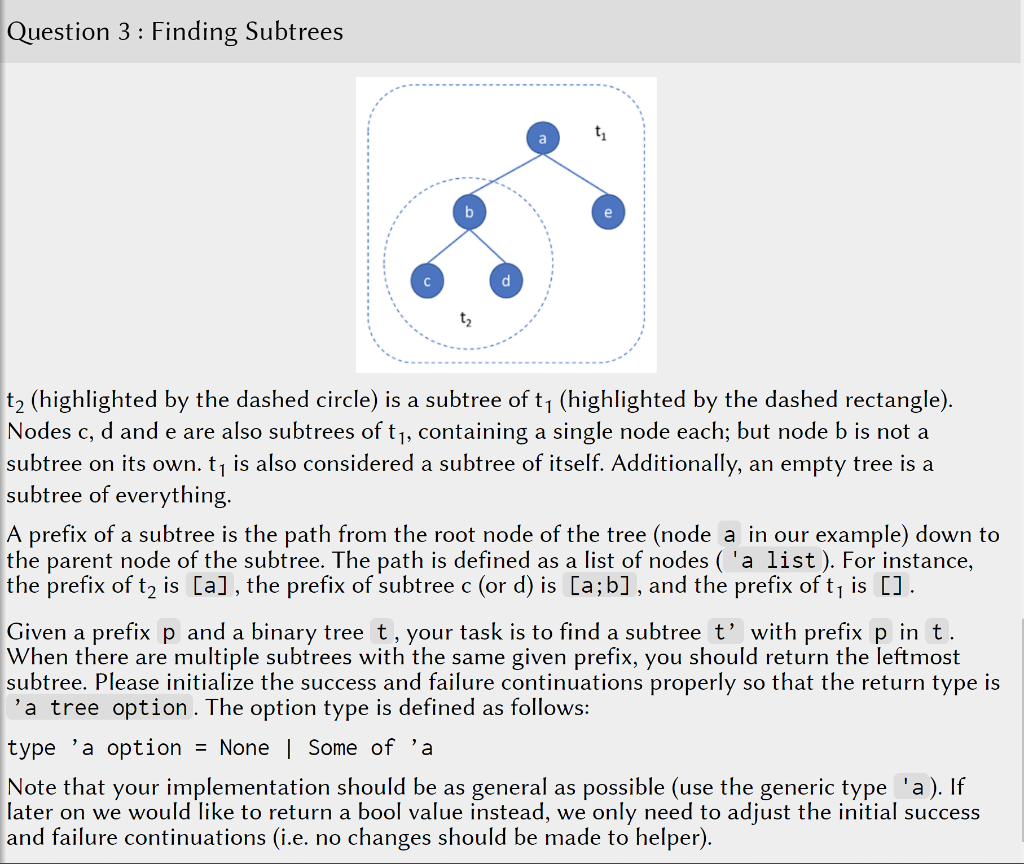 OCaml programing Question 3 : Finding Subtrees t2 (highlighted by the dashed