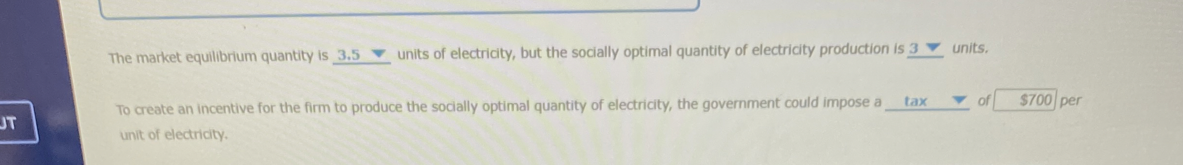  The market equilibrium quantity is 3.5q, units of electricity, but the