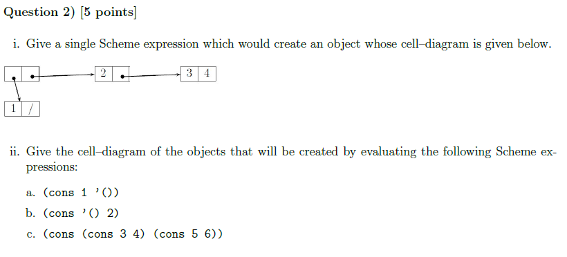 Question 2)[5 points] i. Give a single Scheme expression which would