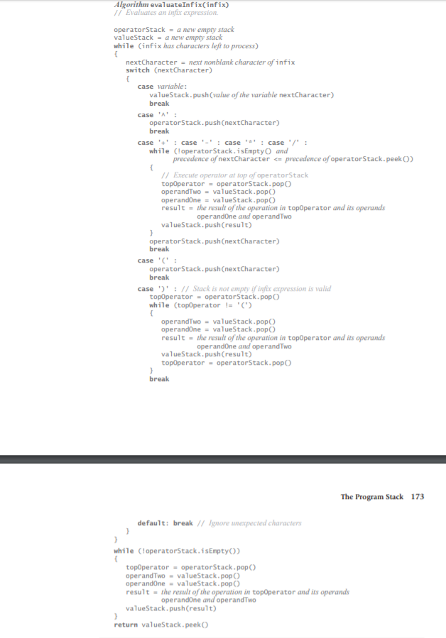 of public static double evaluateInfix (String infix, int[] values,) which takes in