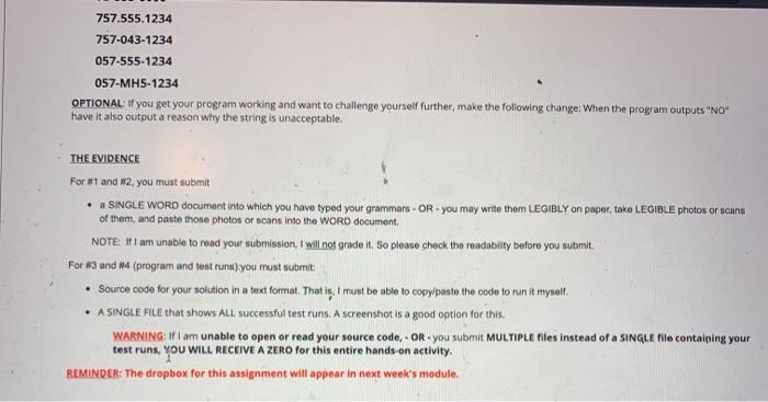 grammar that describes the language of phone numbers according to the practice