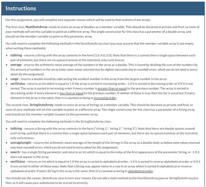  Instructions For this assignment, you will complete two separate classes which