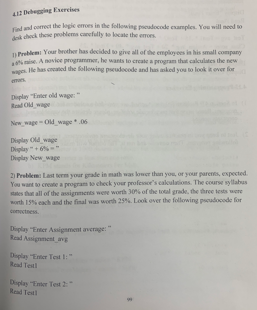  C++ 4,12 Debugging Exercises Find and correct the logic errors in