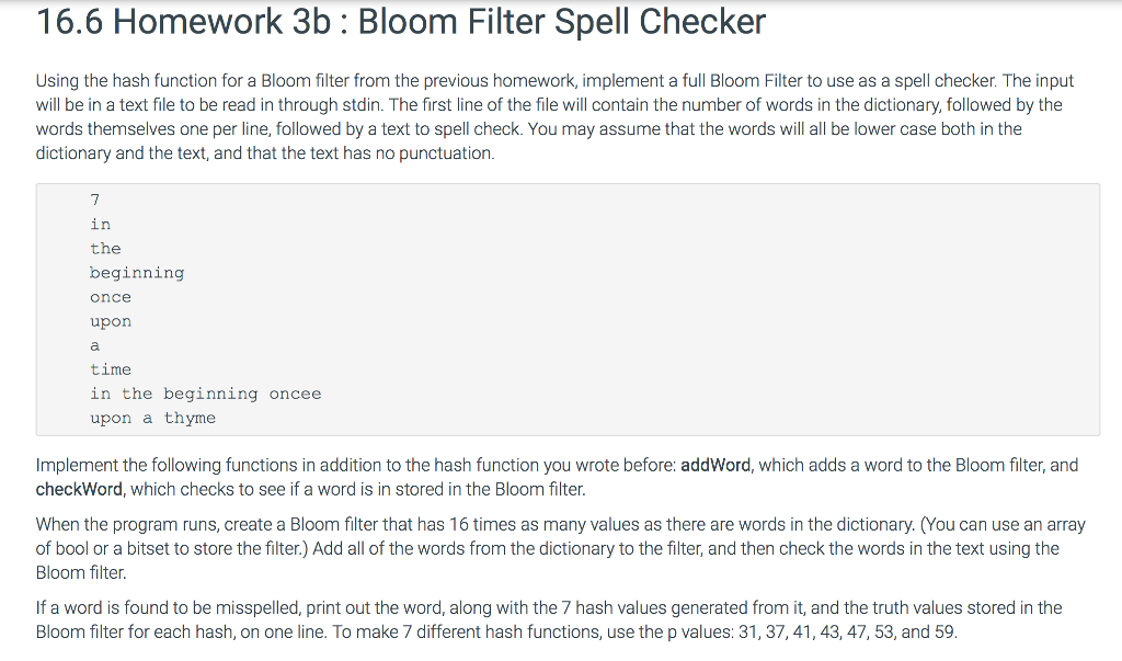 16.6 Homework 3b : Bloom Filter Spell Checker Using the hash function