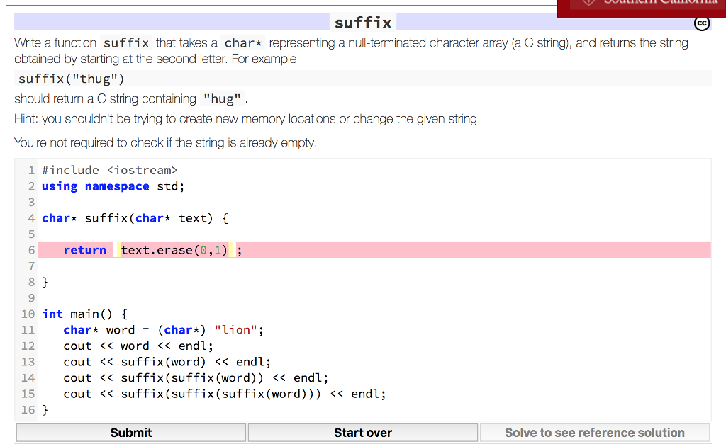 *note text.erase(0,1); is what I did wrongly suffix cC Write a function