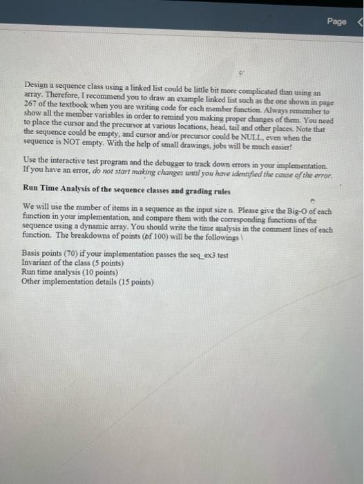 a revised sequence class that uses a linked list to store the