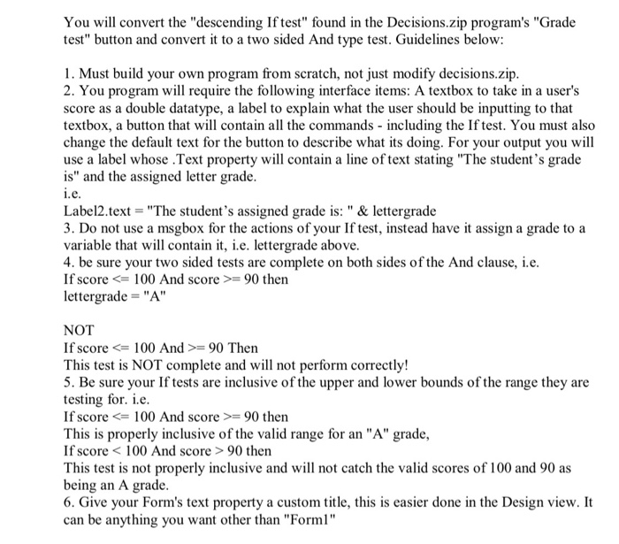 need help solving this homework thanks! using visual basic language. You