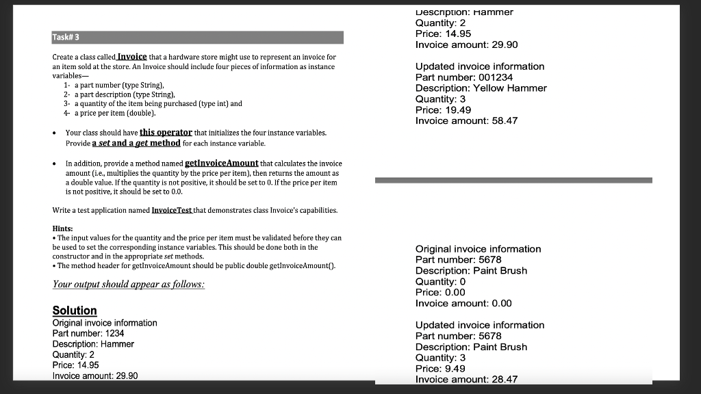 please give answer in java intelliJ IDEA CE . Uescription: Hammer Quantity: