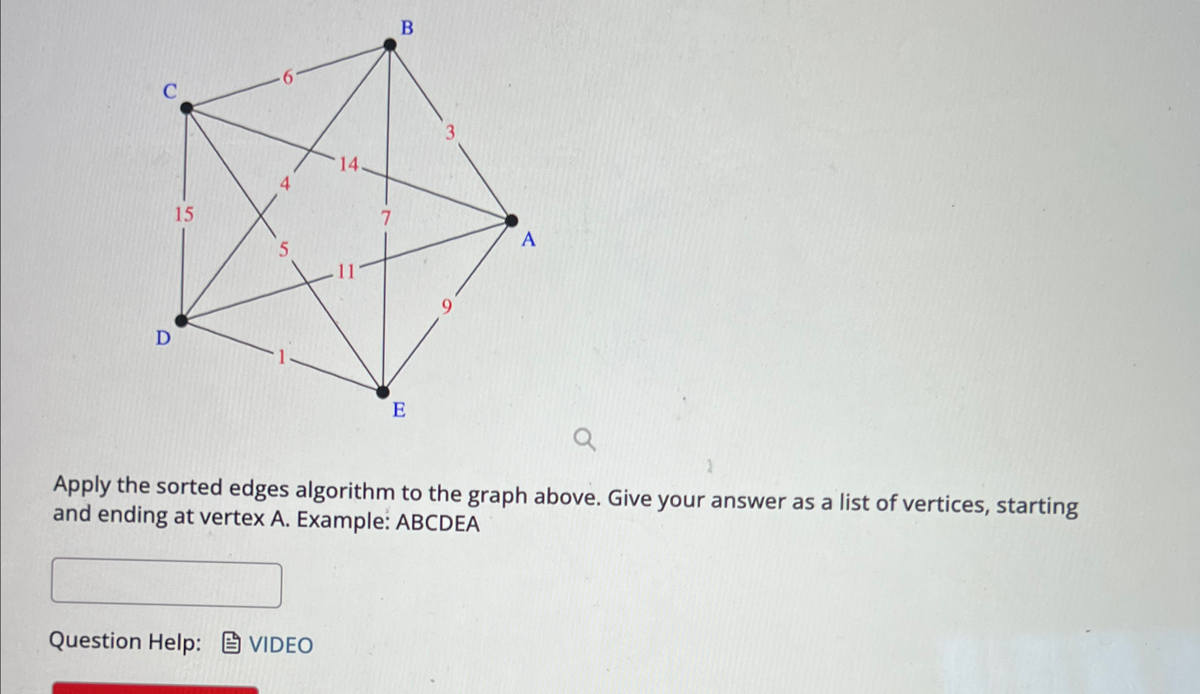  Apply the sorted edges algorithm to the graph above. Give your
