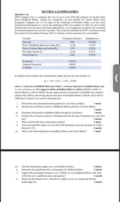  SECTION A (COMPULSORY) Question 1(a) AFB Company Ltd is a company