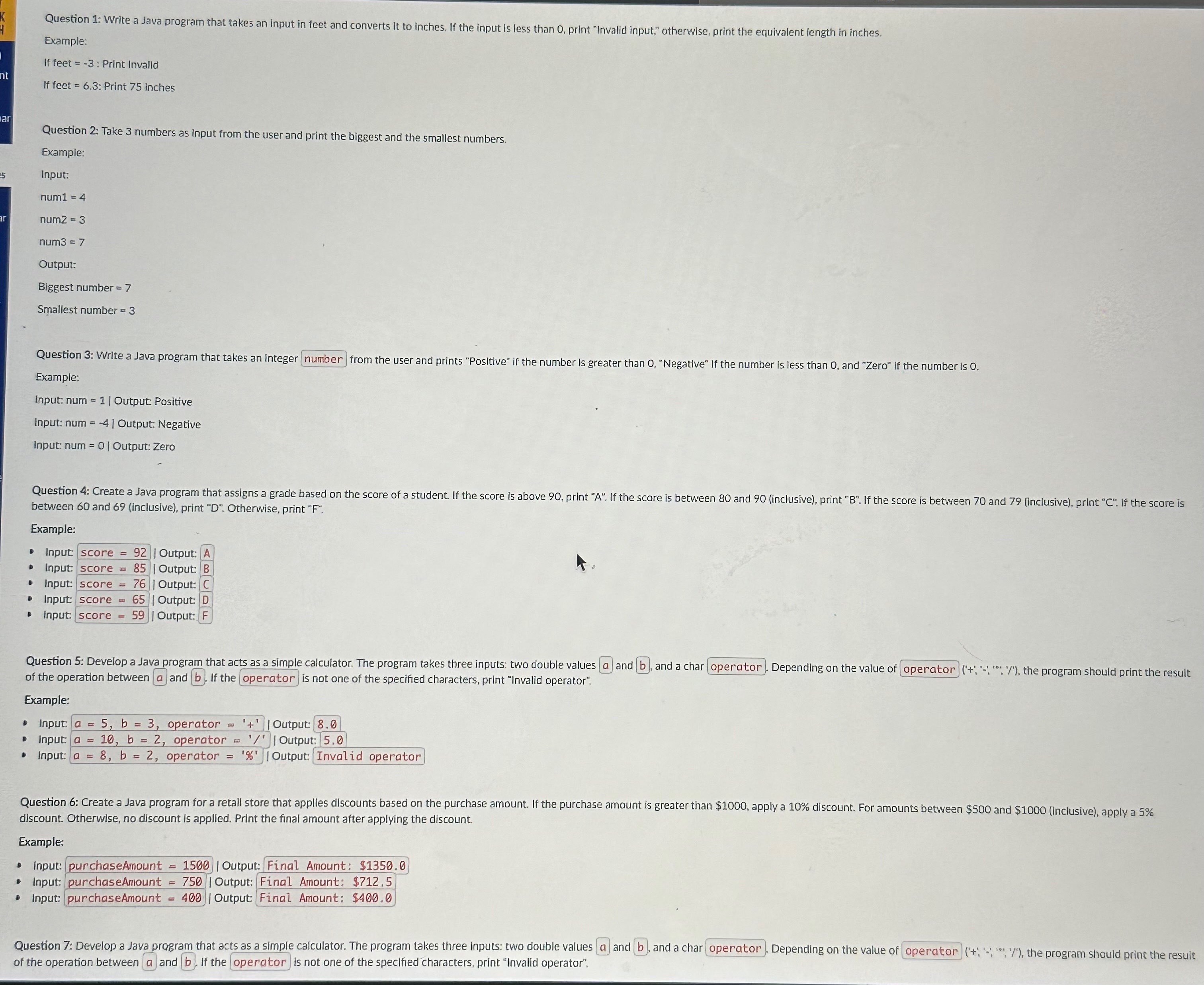  Question 1: Write a Java program that takes an input in