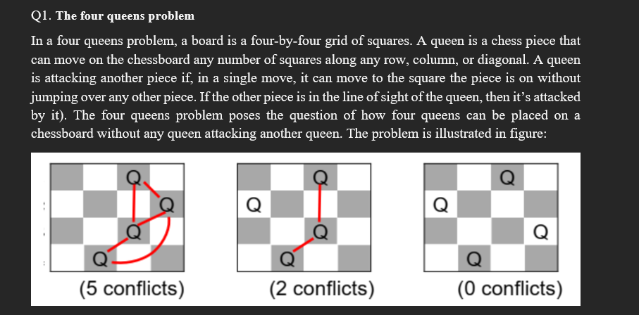  Q1. The four queens problem In a four queens problem, a