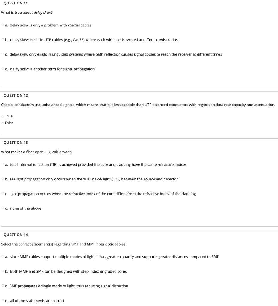 Study Question. Thanks! QUESTION 11 What is true about delay skew? a.