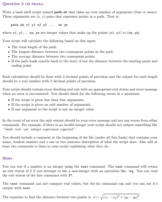  Question 3 (22 Marks) Write a bash shell script named path.sh