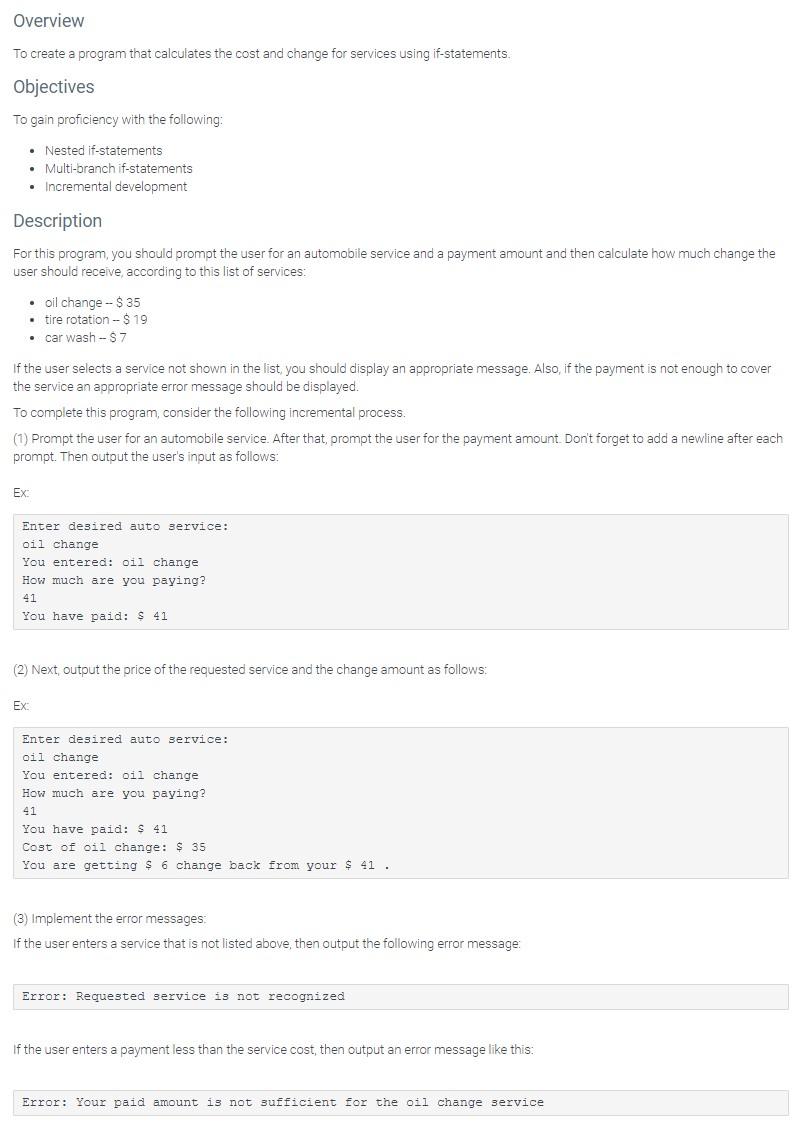 please help this is python Overview To create a program that calculates