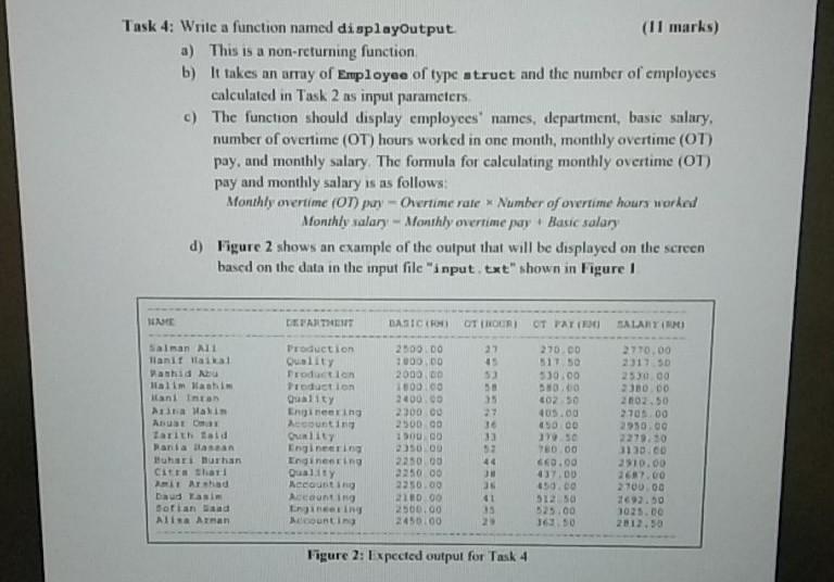 for a structure type Employee b) The function may need to call