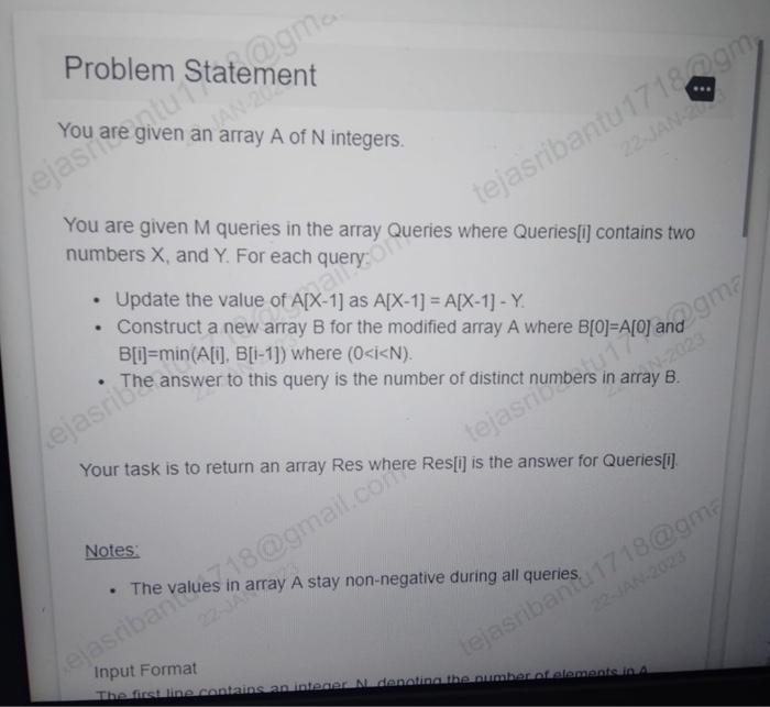 this is coding question You are given an array A of N