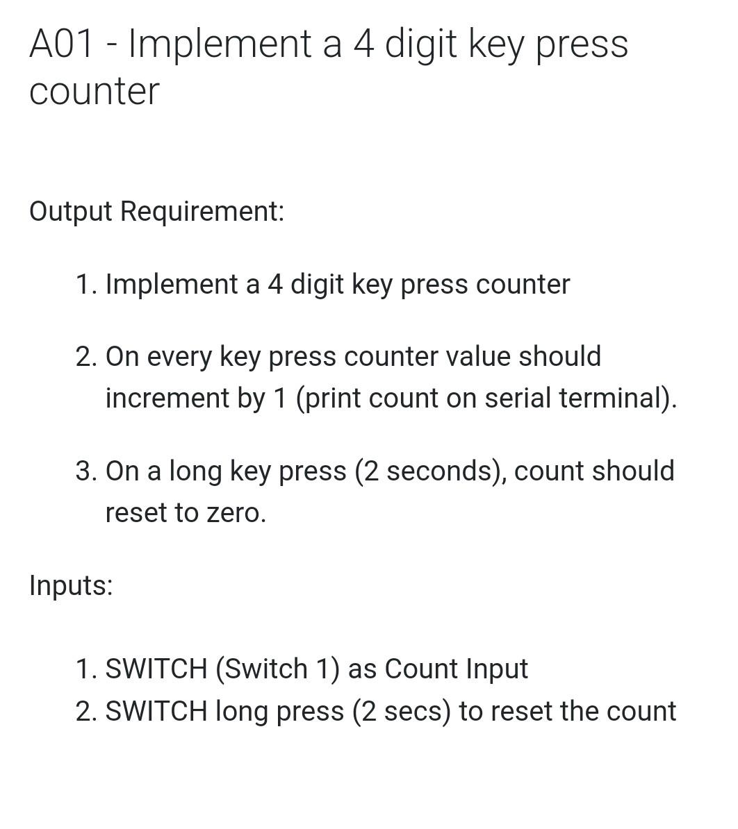  Arduino programing A01 - Implement a 4 digit key press counter