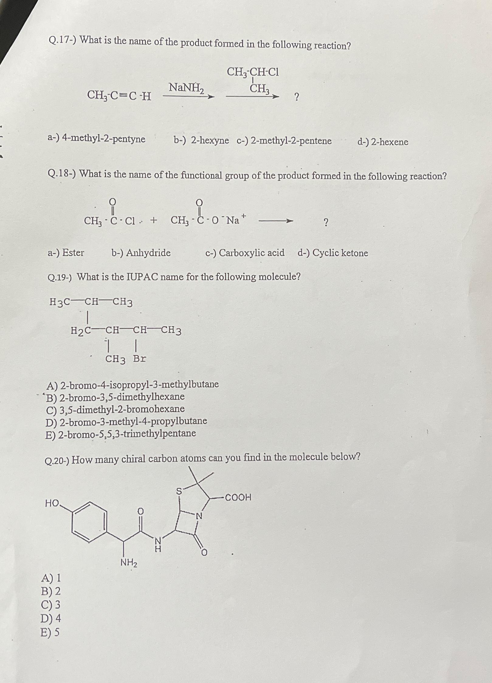  Q.17-) What is the name of the product formed in the