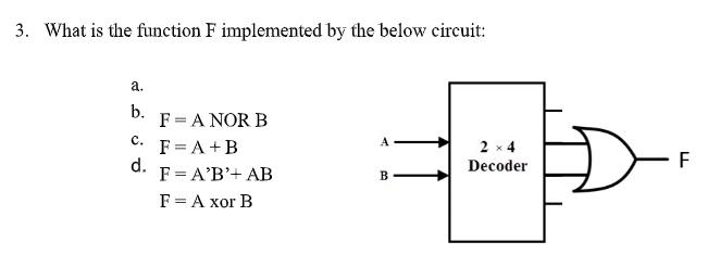  3. What is the function F implemented by the below circuit: