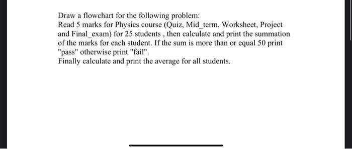  Draw a flowchart for the following problem: Read 5 marks for