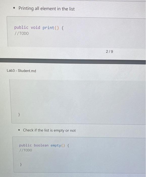 of the list void addEnd (E);// Add Element at the end of