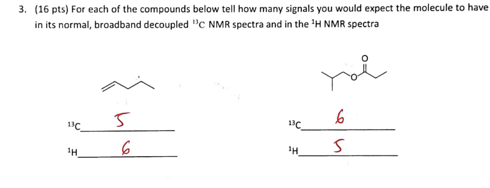 Please explain why the left one has 6 H signals 3. (16