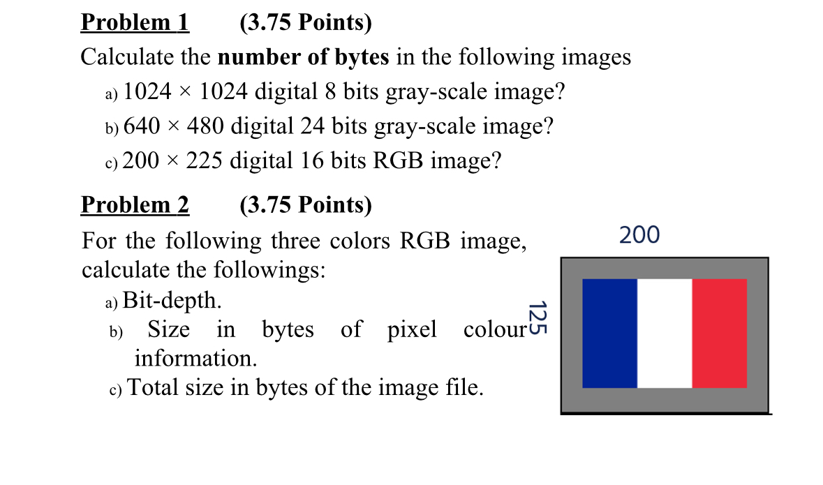  Problem 1(3.75 Points) Calculate the number of bytes in the following