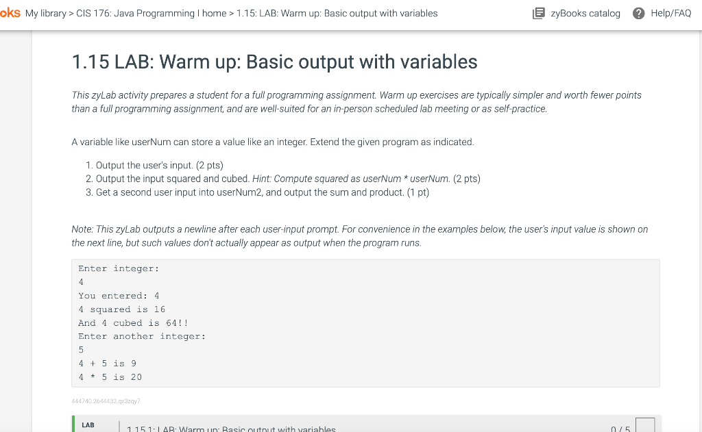 PLEASE HELP ME FIX THIS CODE IN JAVA 1.15 LAB: Warm up: