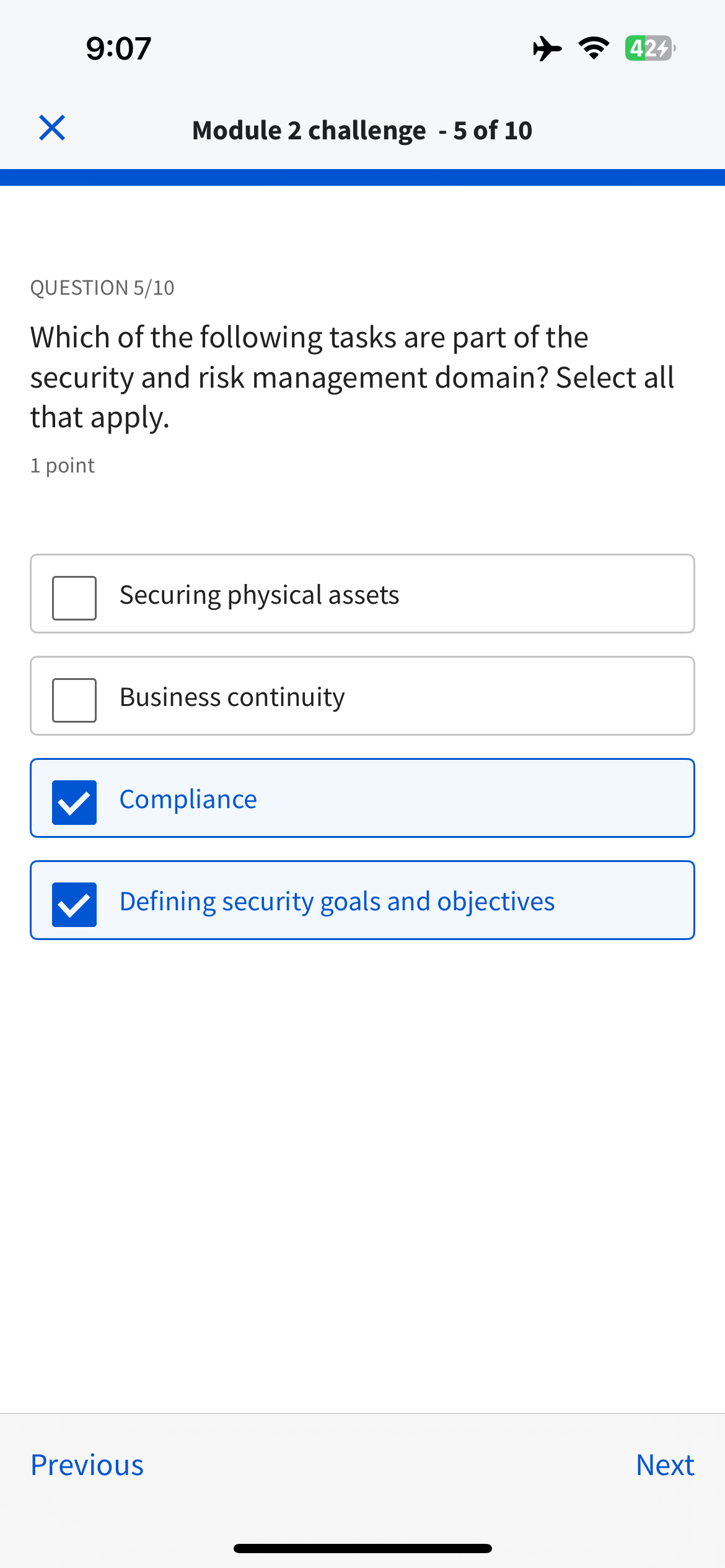  9:07 424 Module 2 challenge -5 of 10 QUESTION 210 Which