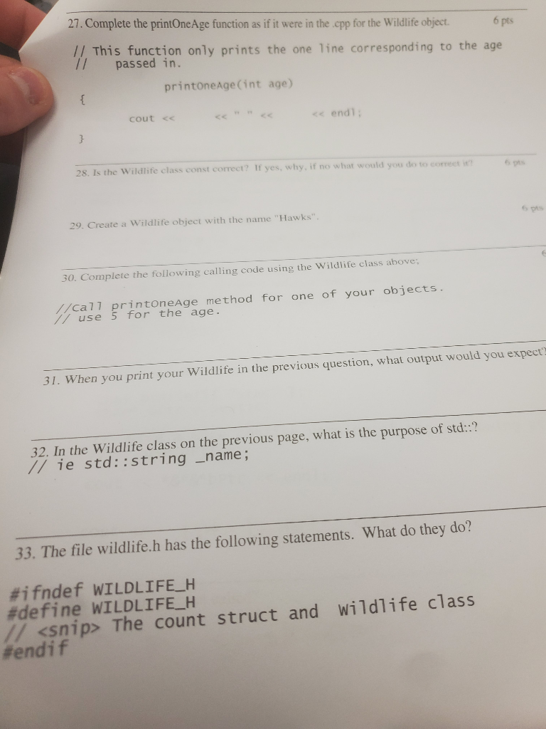 need help with midde two 27. Complete the printOneAge function as if