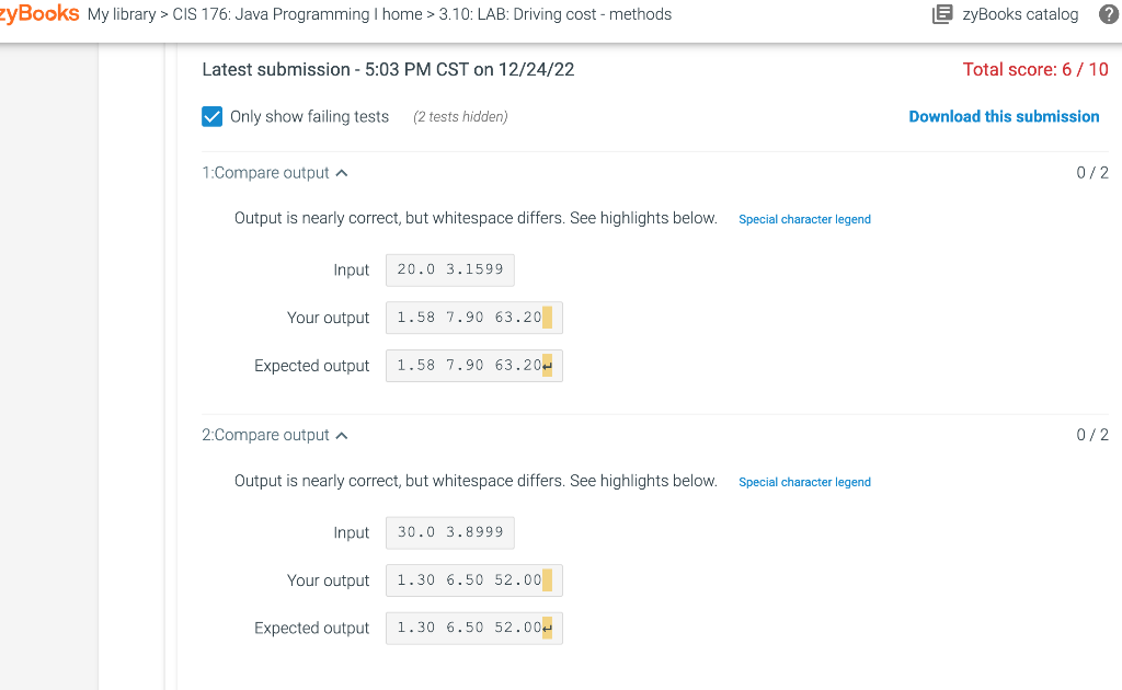 cost to drive those miles. All items are of type double. The