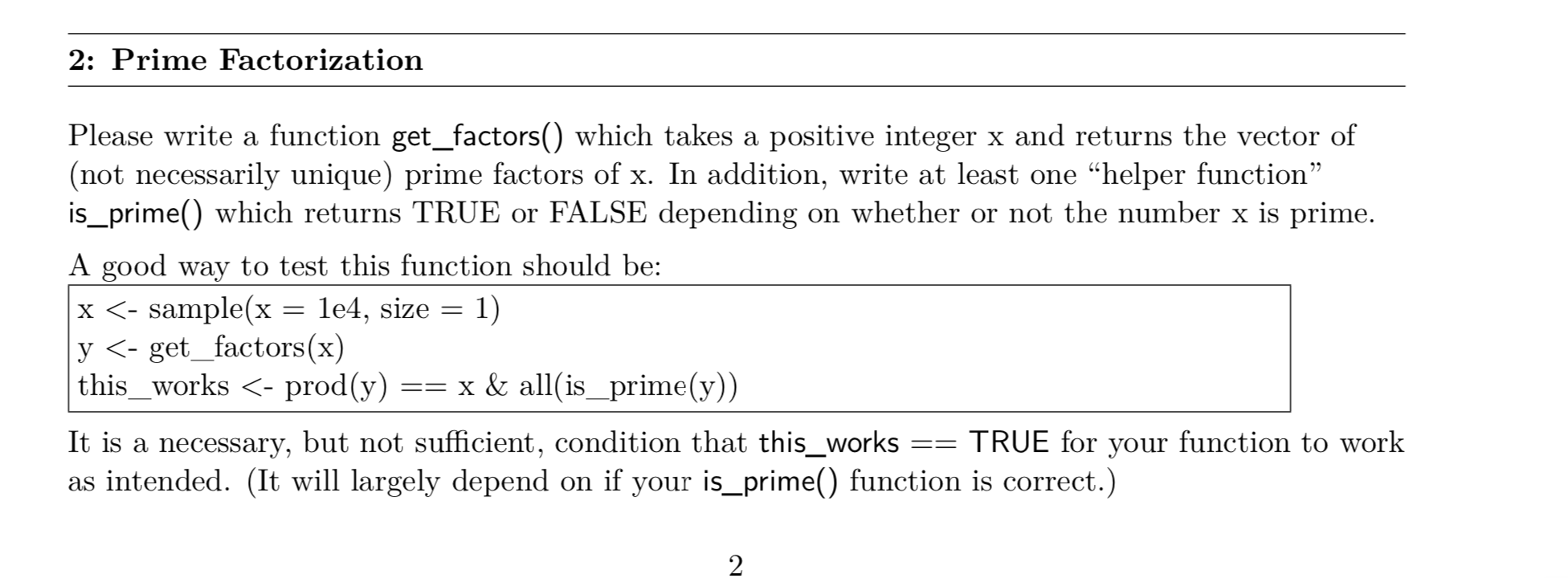 Code in R 2: Prime Factorization Please write a function get_factors() which