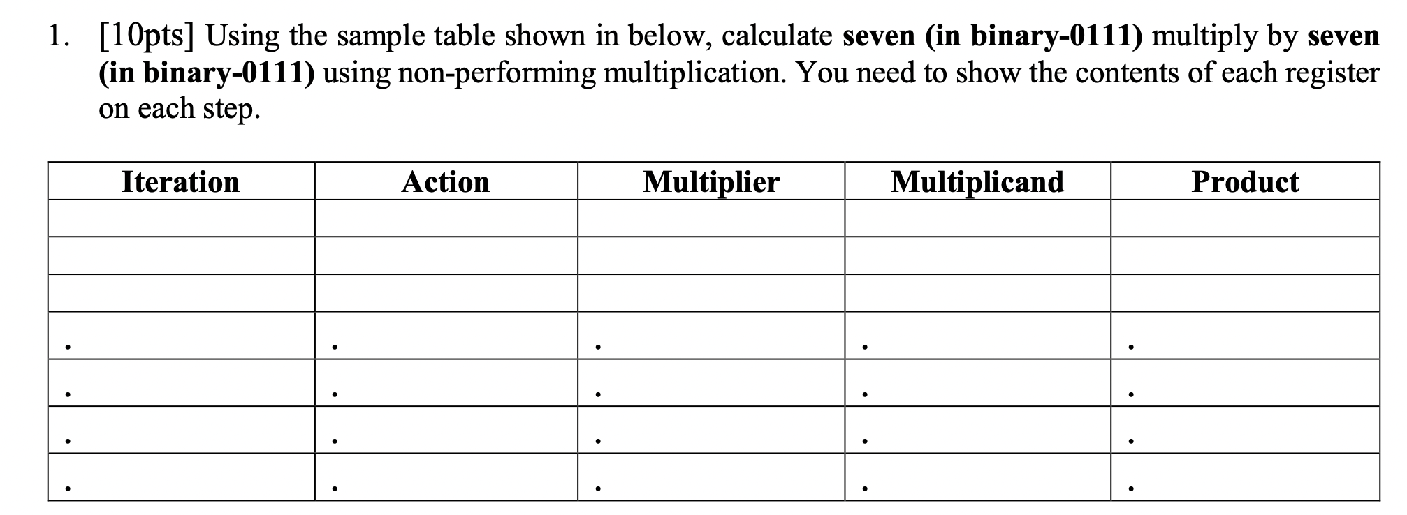  1. [10pts] Using the sample table shown in below, calculate seven